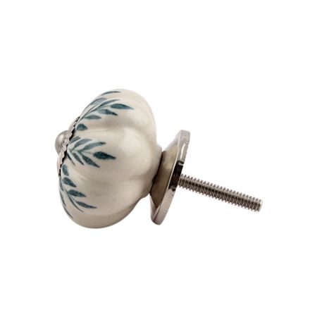 Cream Green Leaf Ceramic Melon Knob